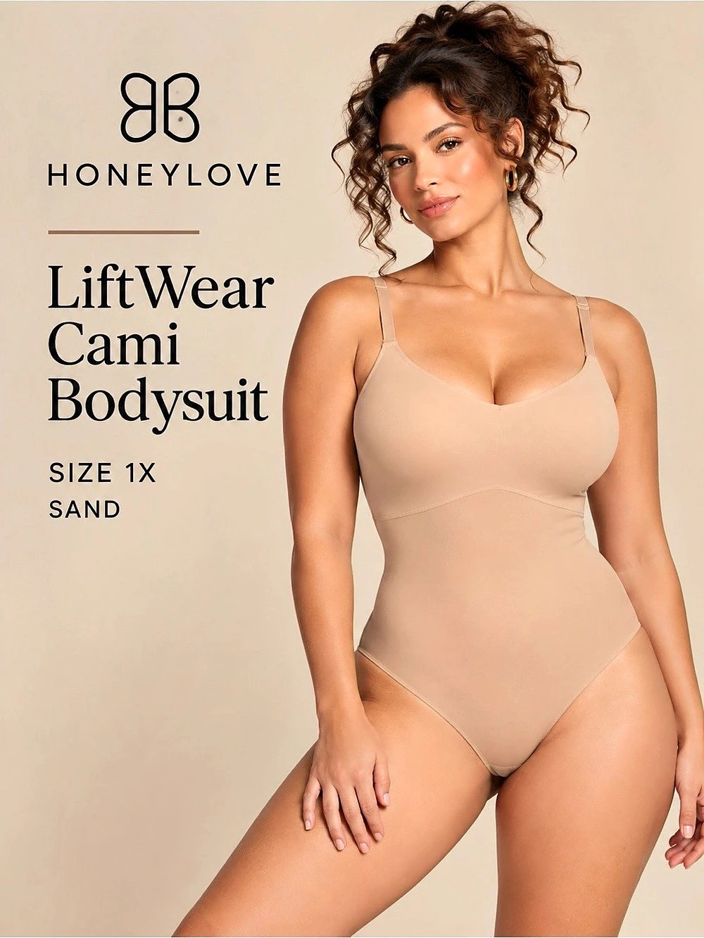 NWT Honeylove LiftWear Cami Bodysuit Shapewear Sand 1X